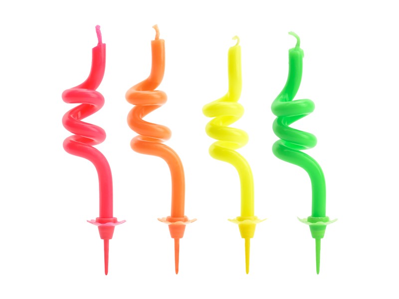 Birthday candles curl, mix, 8cm (4 pc)