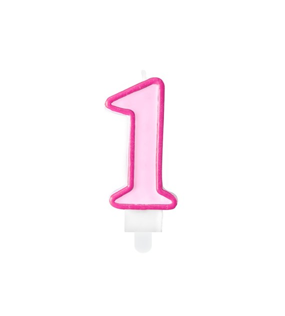 Birthday candle Number 1, pink,7cm (1 pc)