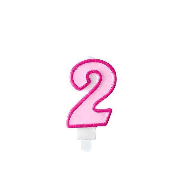 Birthday candle Number 2, pink,7cm (1 pc)