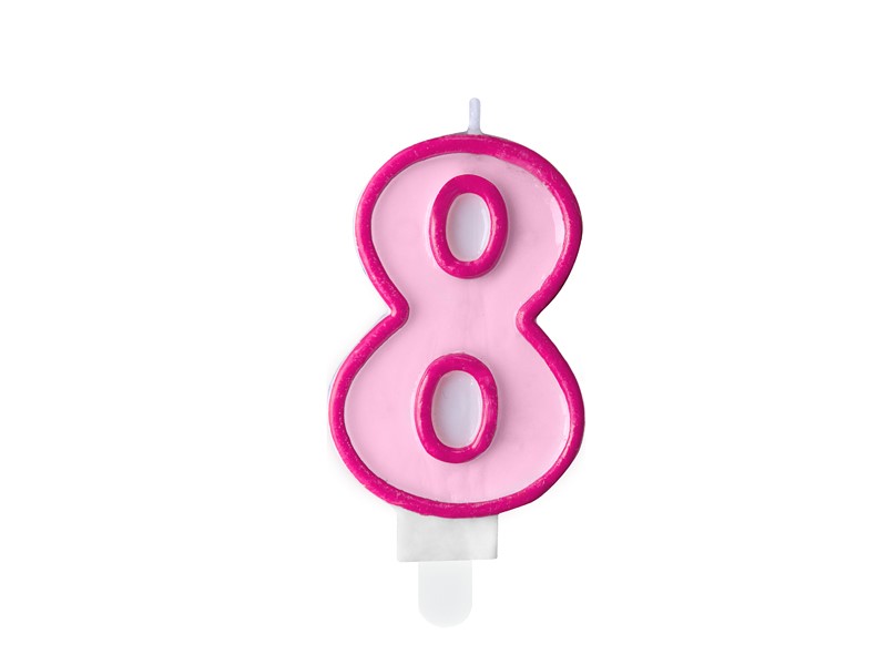 Birthday candle Number 8, pink,7cm (1 pc)