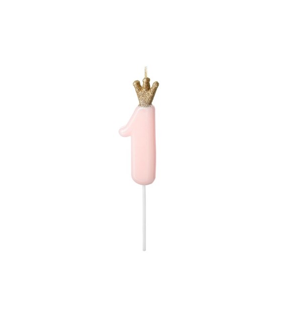 Birthday candle Number 1, light pink,9.5cm (1 pc)