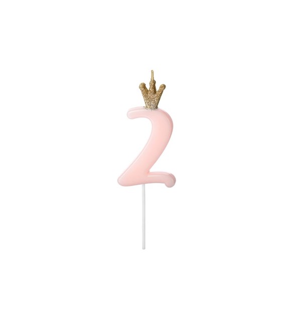 Birthday candle Number 2, light pink,9.5cm (1 pc)