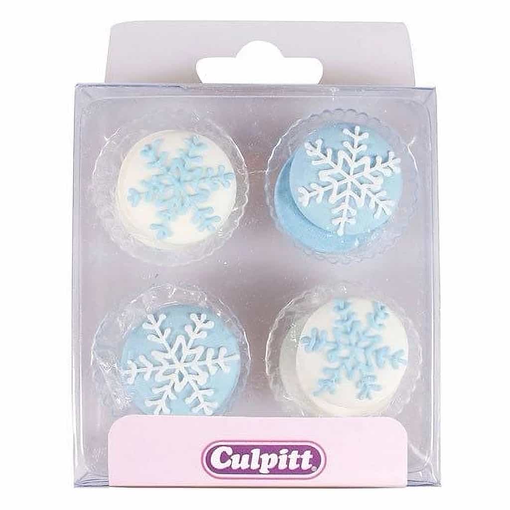 Culpitt Snowflake Sugar Pipings – Blue & White, 25 mm (12 pc)