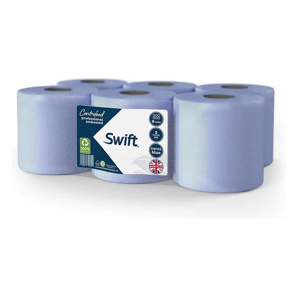 Swift Centrefeed Professional Blue Rolls Embossed, Pack of 6