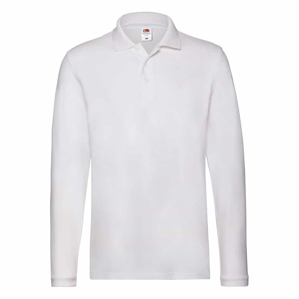 Polo Shirt White Long Sleeve Unisex Microfibre
