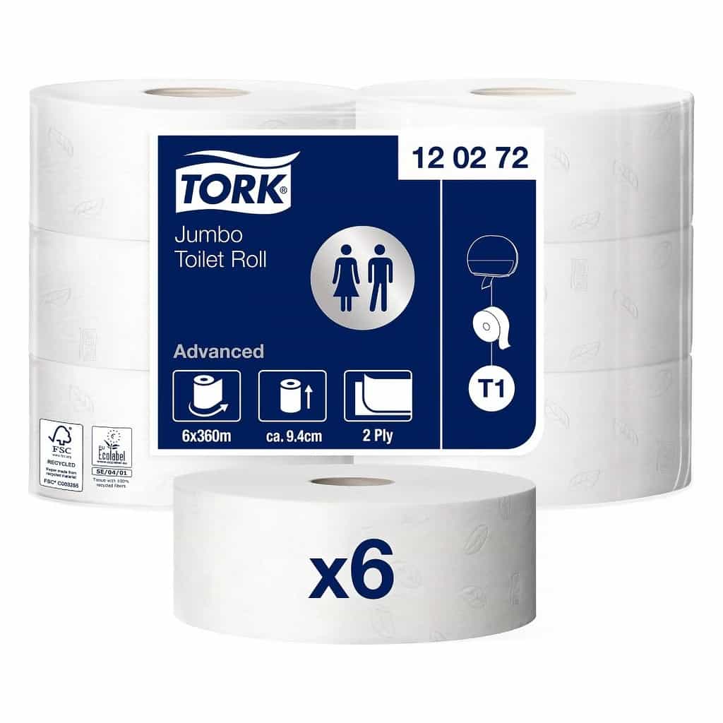 Tork Advanced T1 Jumbo Toilet Roll 2-Ply White 6 x 360 m
