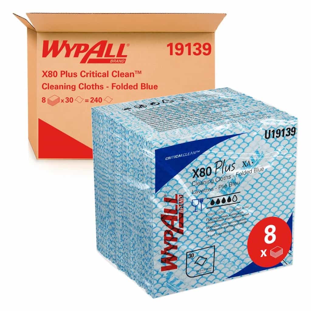 WypAll X80 HydroKnit Power Clean Heavy-Duty Quarter-Fold Wipes Blue 200 pcs