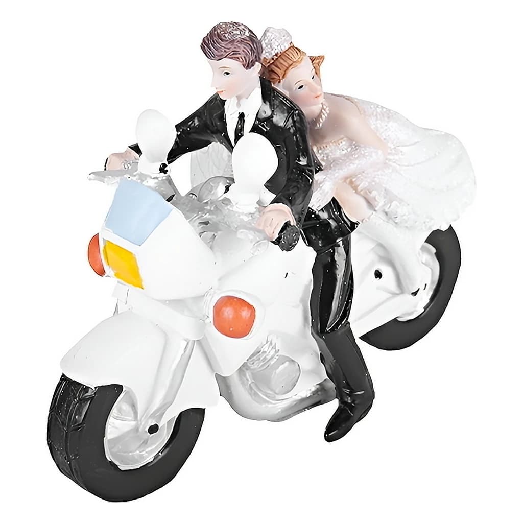 Newlyweds on a Motorcycle Cake Topper Figurine, 11.5 cm