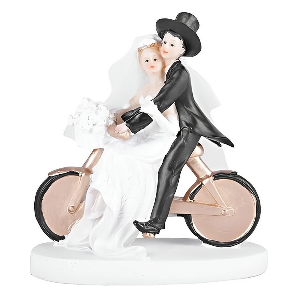 Wedding Couple on Bicycle Figurine, 13 cm