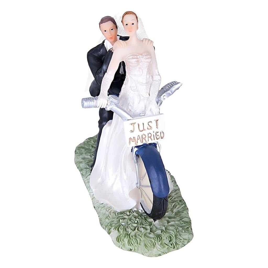 Wedding Couple on Motorcycle Cake Topper Figurine, 11 cm