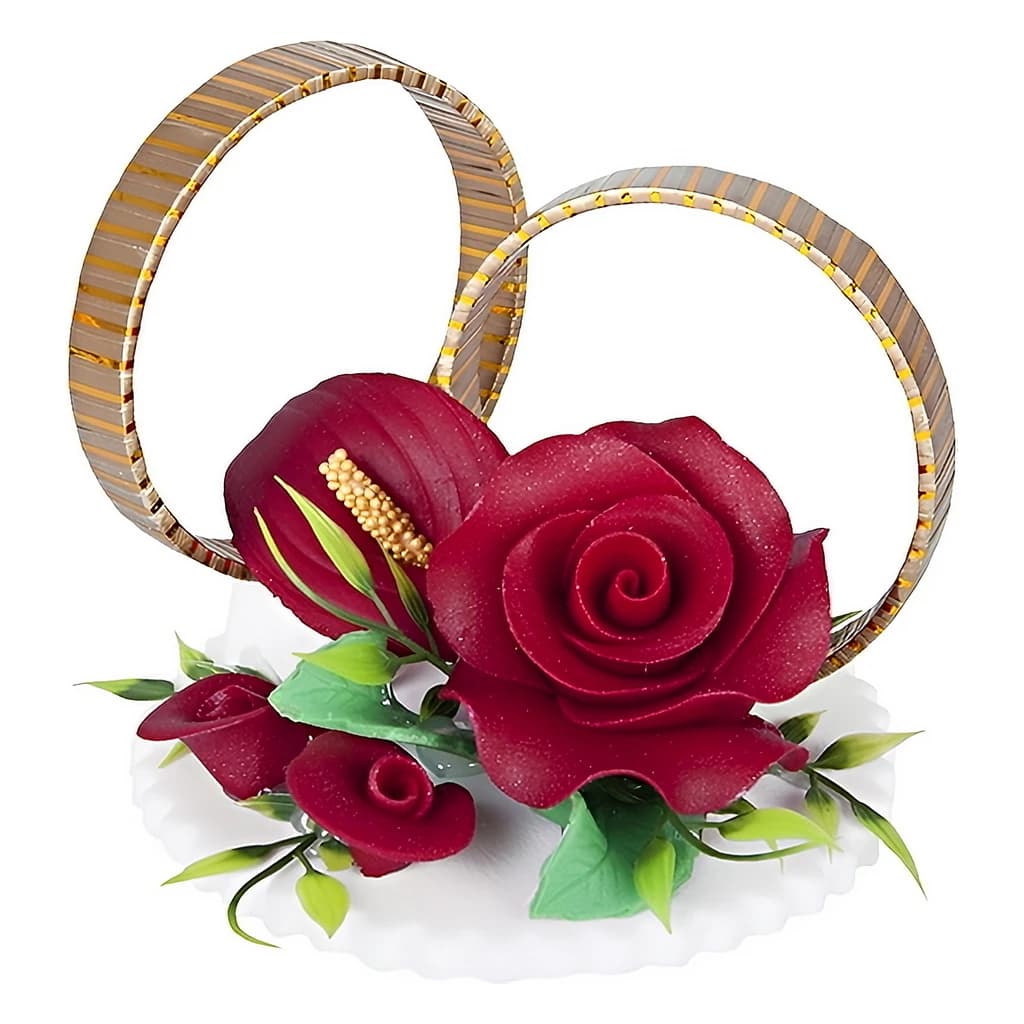 Wedding Rings with Bouquet Cake Topper, 10 × 10 cm