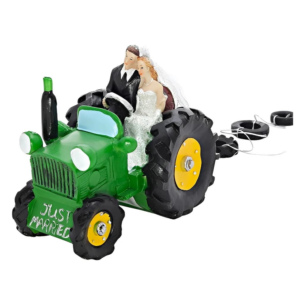 Wedding Cake Topper – Bride & Groom on Tractor, 11 cm