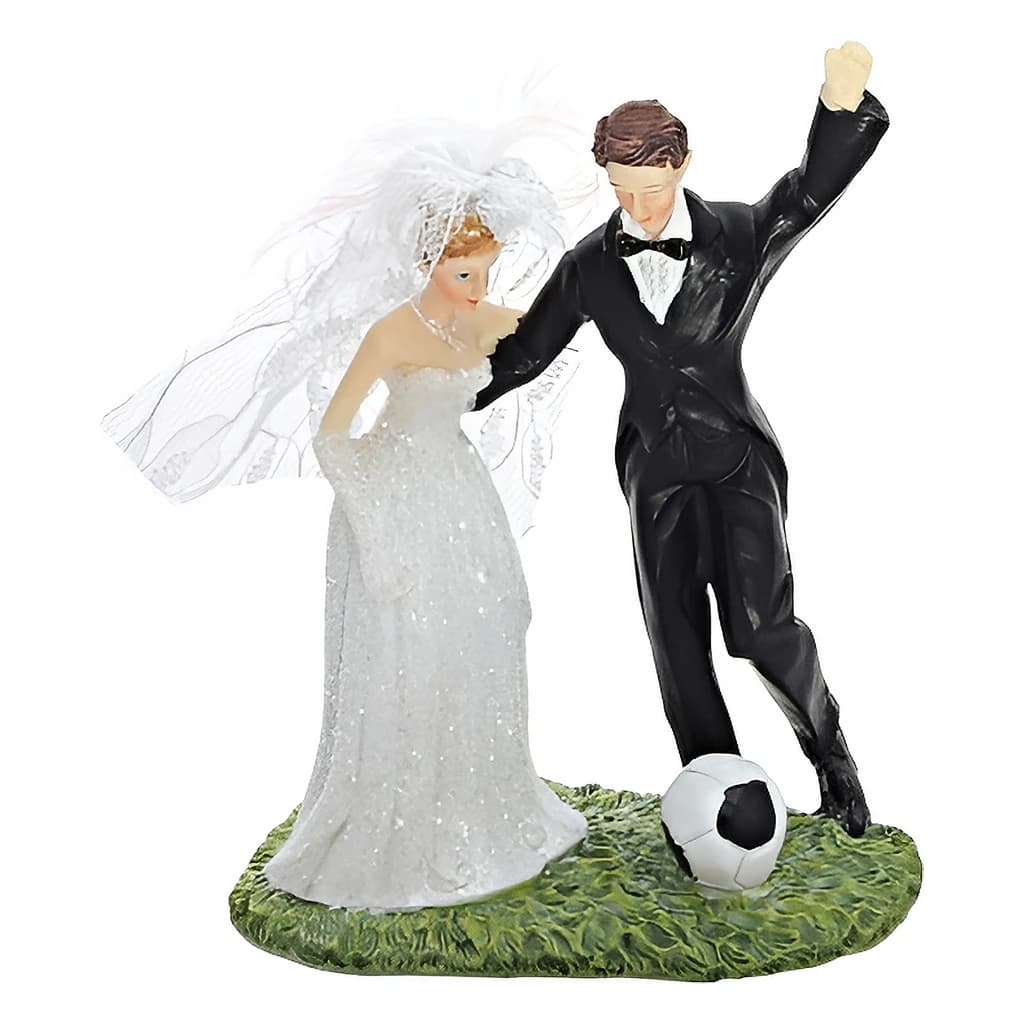 Newlyweds with Football Cake Topper Figurine, 14 cm