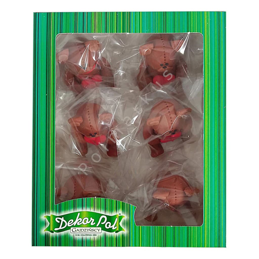 Sugar Teddy Bear Figurines with Heart, 8 cm (Pack of 6)