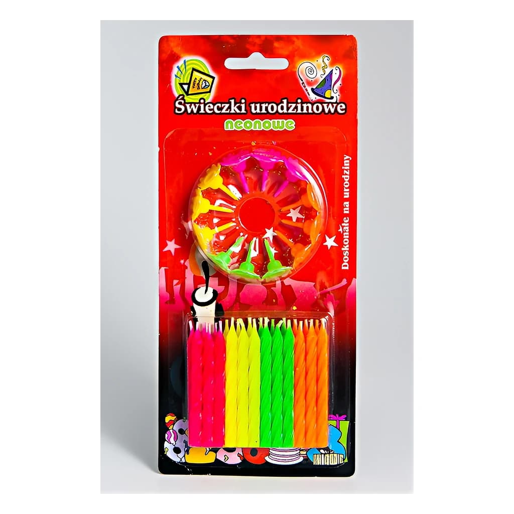 Neon Birthday Candles with Holders (24+12 pc)