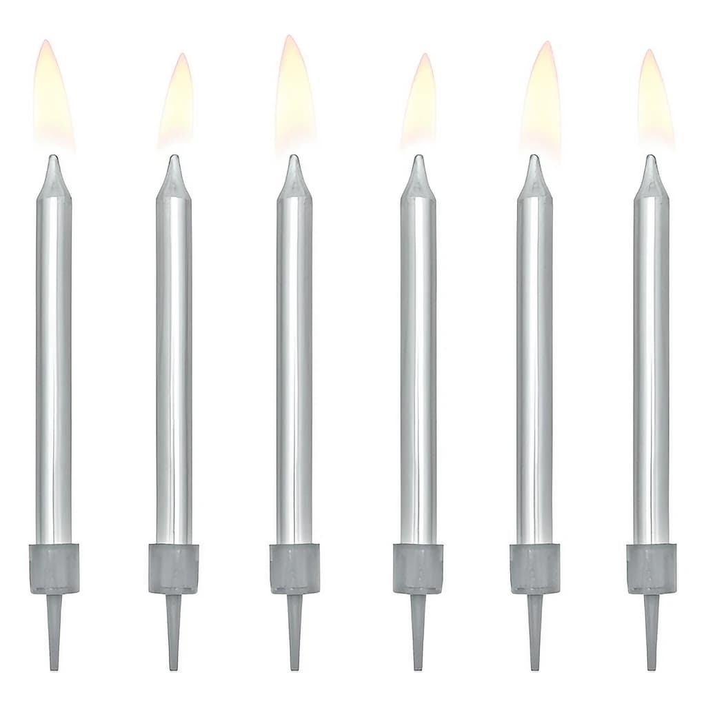 Birthday Candles Plain Silver 6 cm (6 pc)