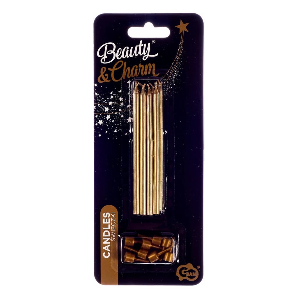 Metallic Birthday Candles with Holders (8 pc)