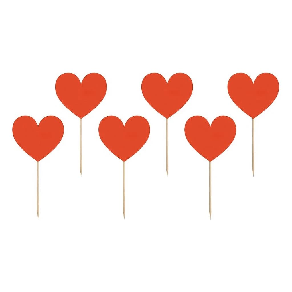 Red Heart Cake Picks (Pack of 6, 11 cm)