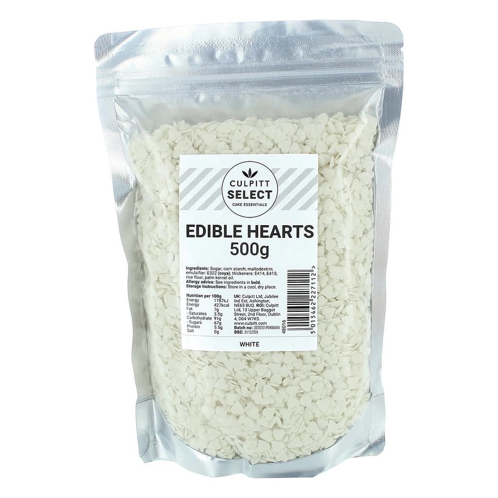 Edible Sugar Hearts – White (500 g)