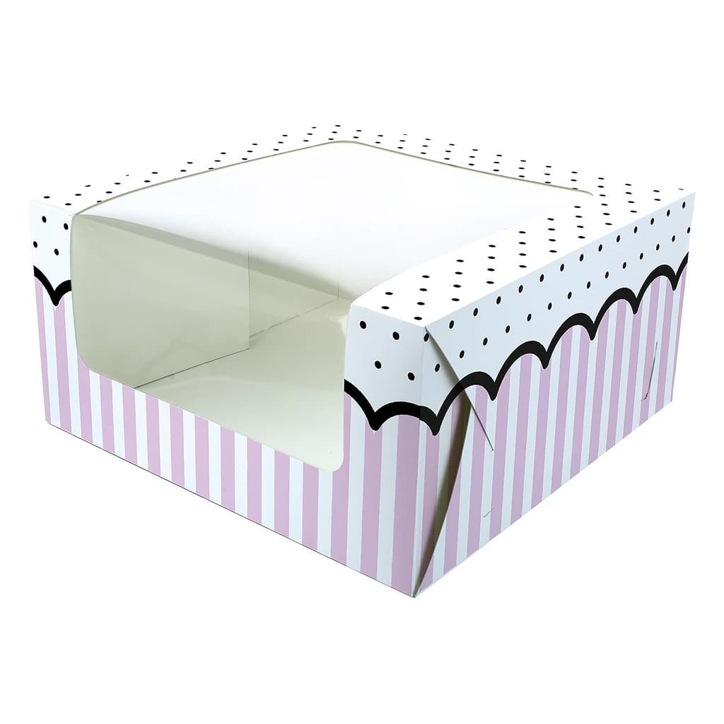 Pink Spots & Stripes Cake Box, 10 × 5 in – Pack of 20
