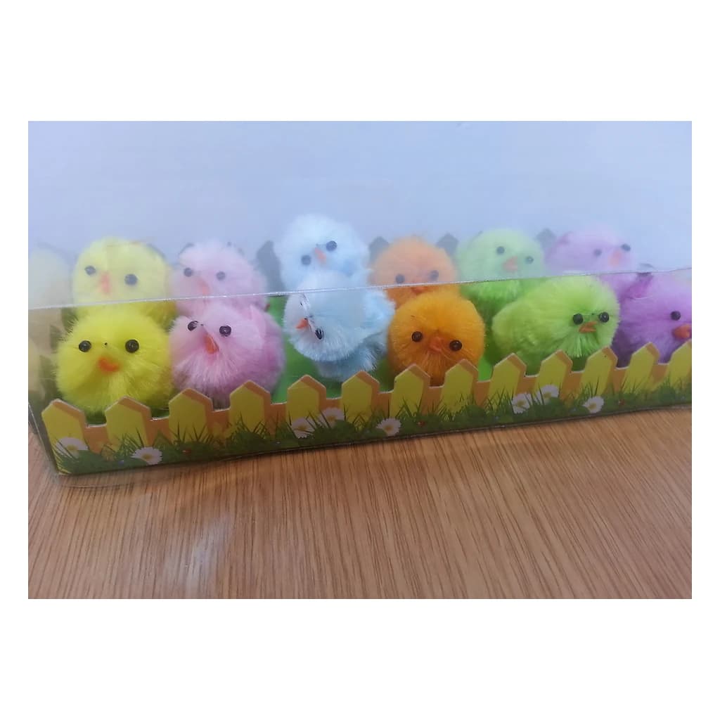 Fluffy Easter Chick Figurines – Assorted Colours (Pack of 6)