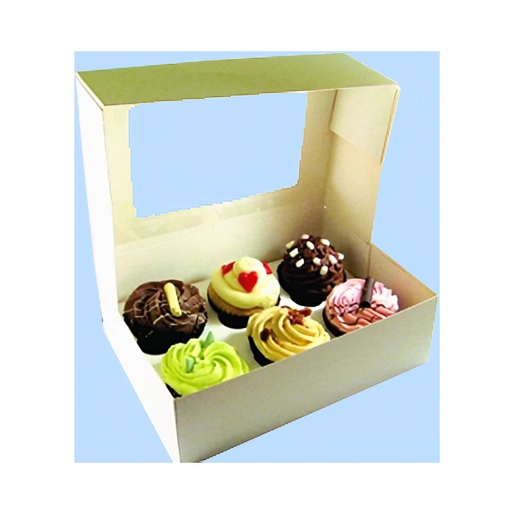 6 Cupcake Window Box (9.5 × 6.5 × 3.25") – 100 pc
