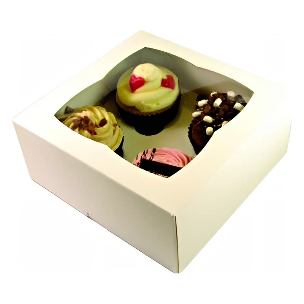 Plain White Q/S Box + 4 Cupcake Insert (170 × 170 × 75 mm) – 100 pc