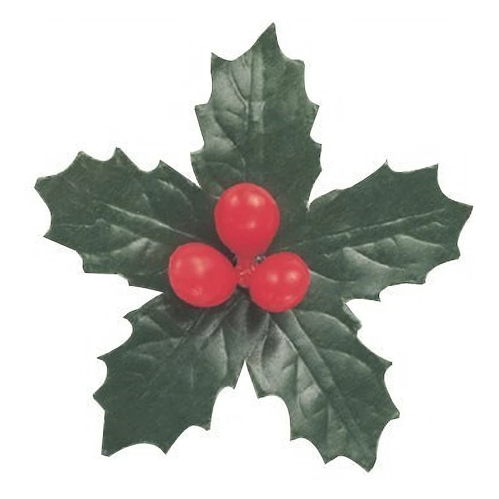 Holly & Berry Cake Pick, 5 Leaves & 3 Berries, 70 mm