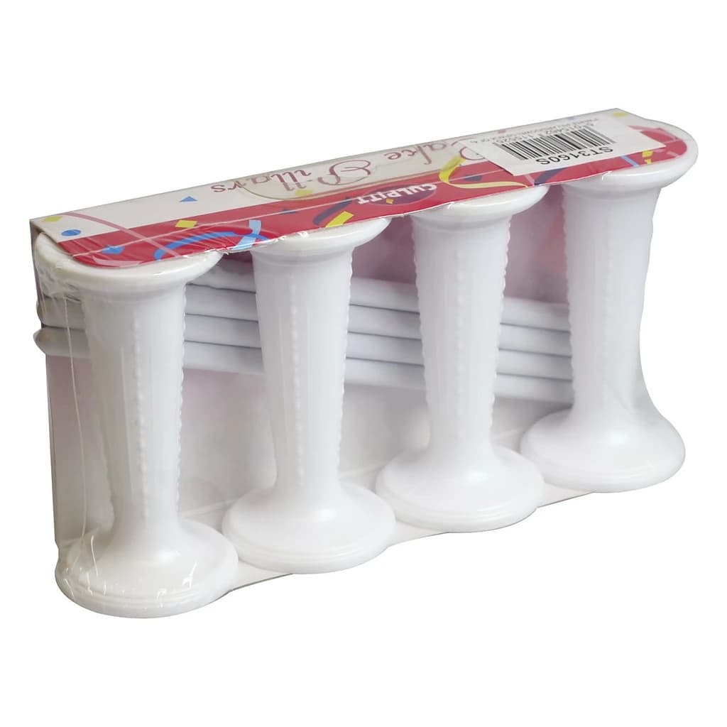 Round White Plastic Cake Pillars 3 in – Pack of 4