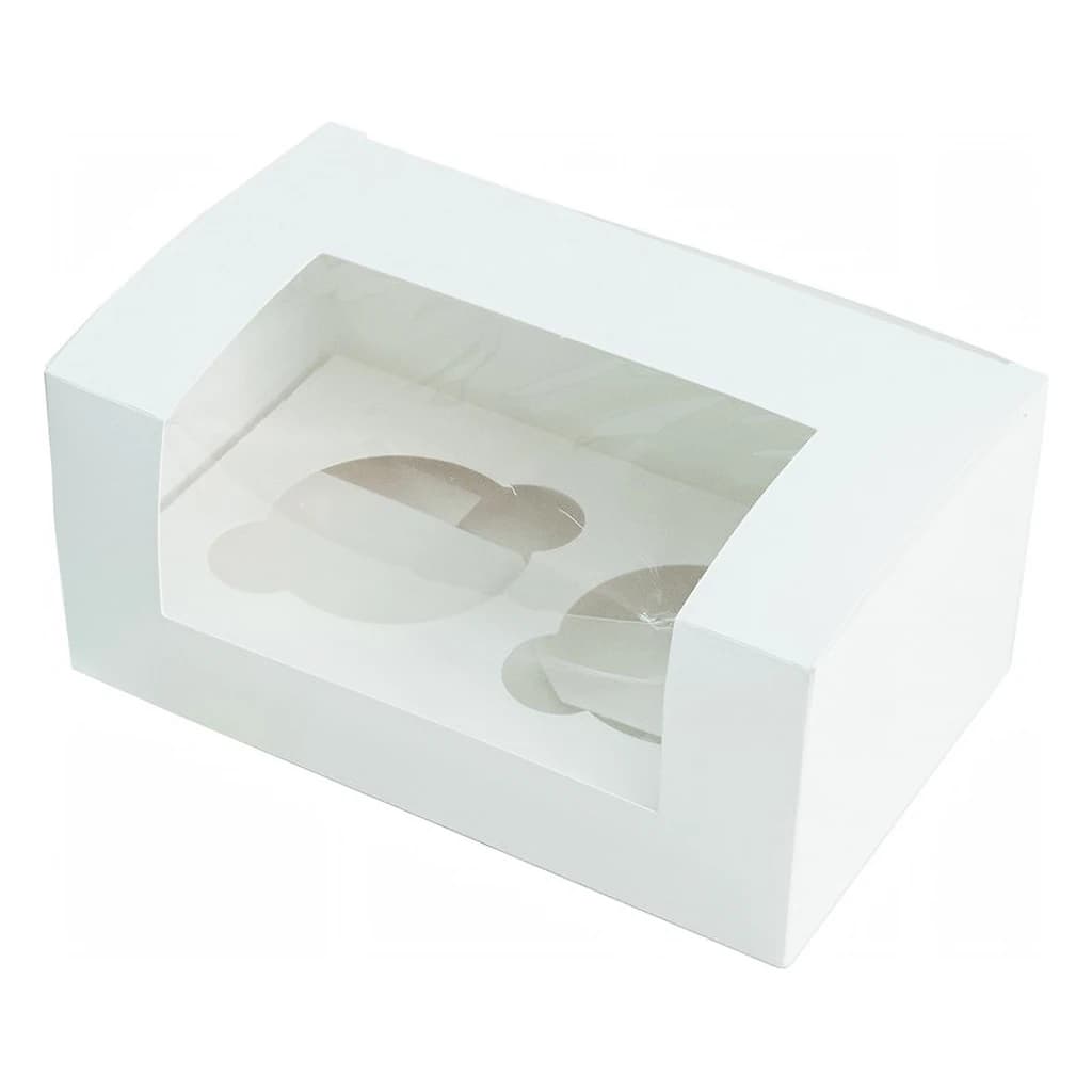 White 2 Cavity Cupcake/Muffin Box with Window - 25 Pack