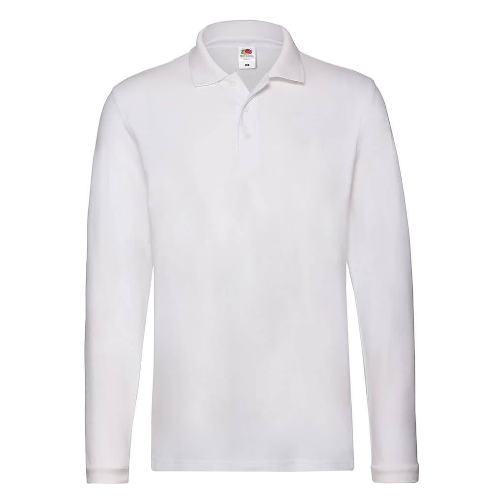 Polo Shirt White Long Sleeve Unisex Microfibre