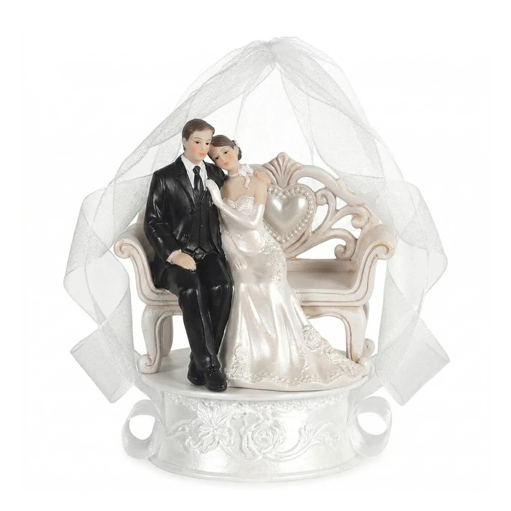 Wedding Cake Topper Figurine – Bride & Groom on Bench 18 cm