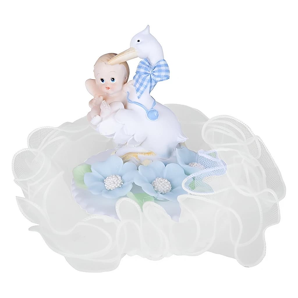 Baptism Cake Topper – Blue Stork & Baby, 12 × 11 cm