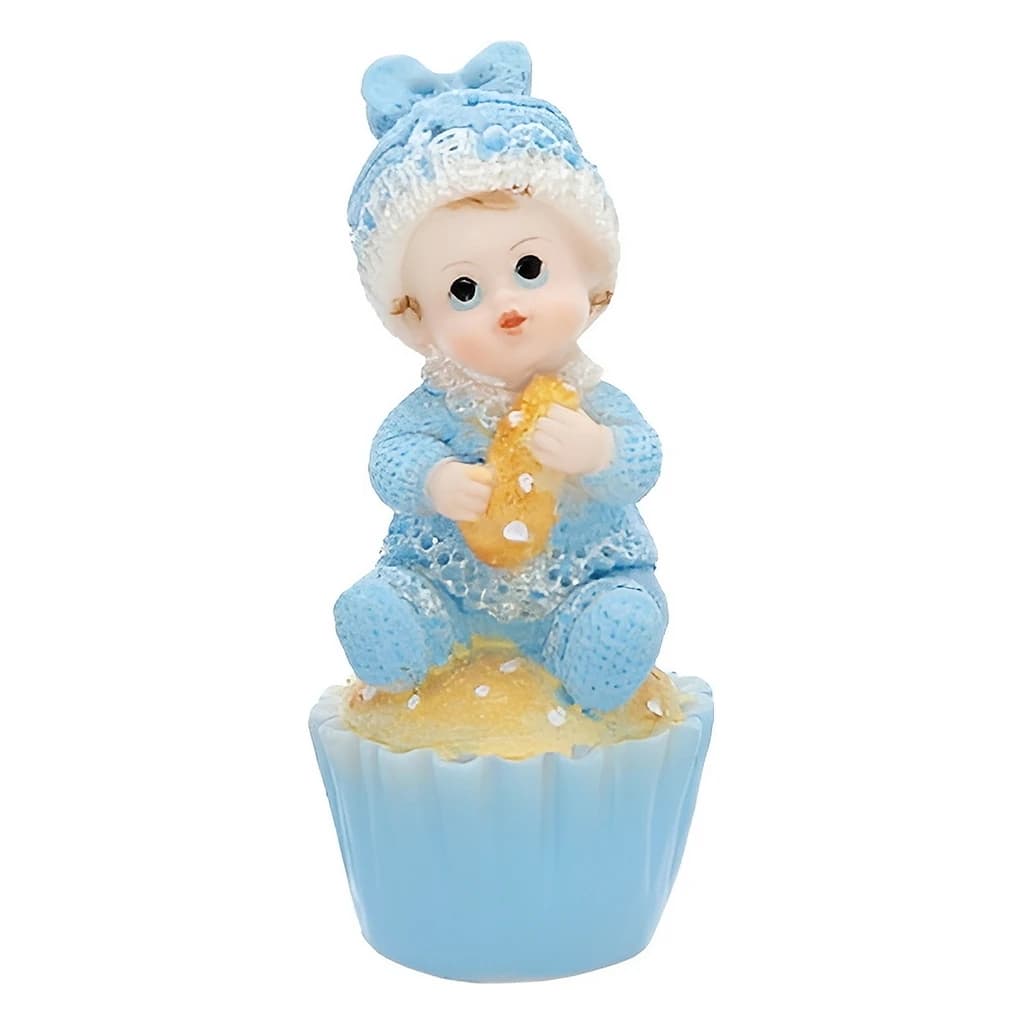 Baby Boy on Cupcake Figurine Cake Topper, 9.5 cm