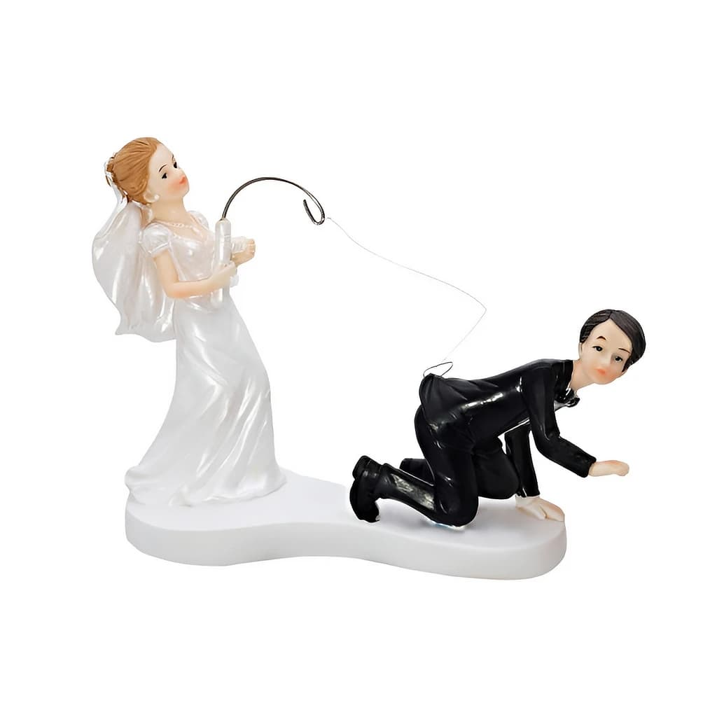 Wedding Cake Topper Figurine – Bride & Groom Fishing, 13 cm