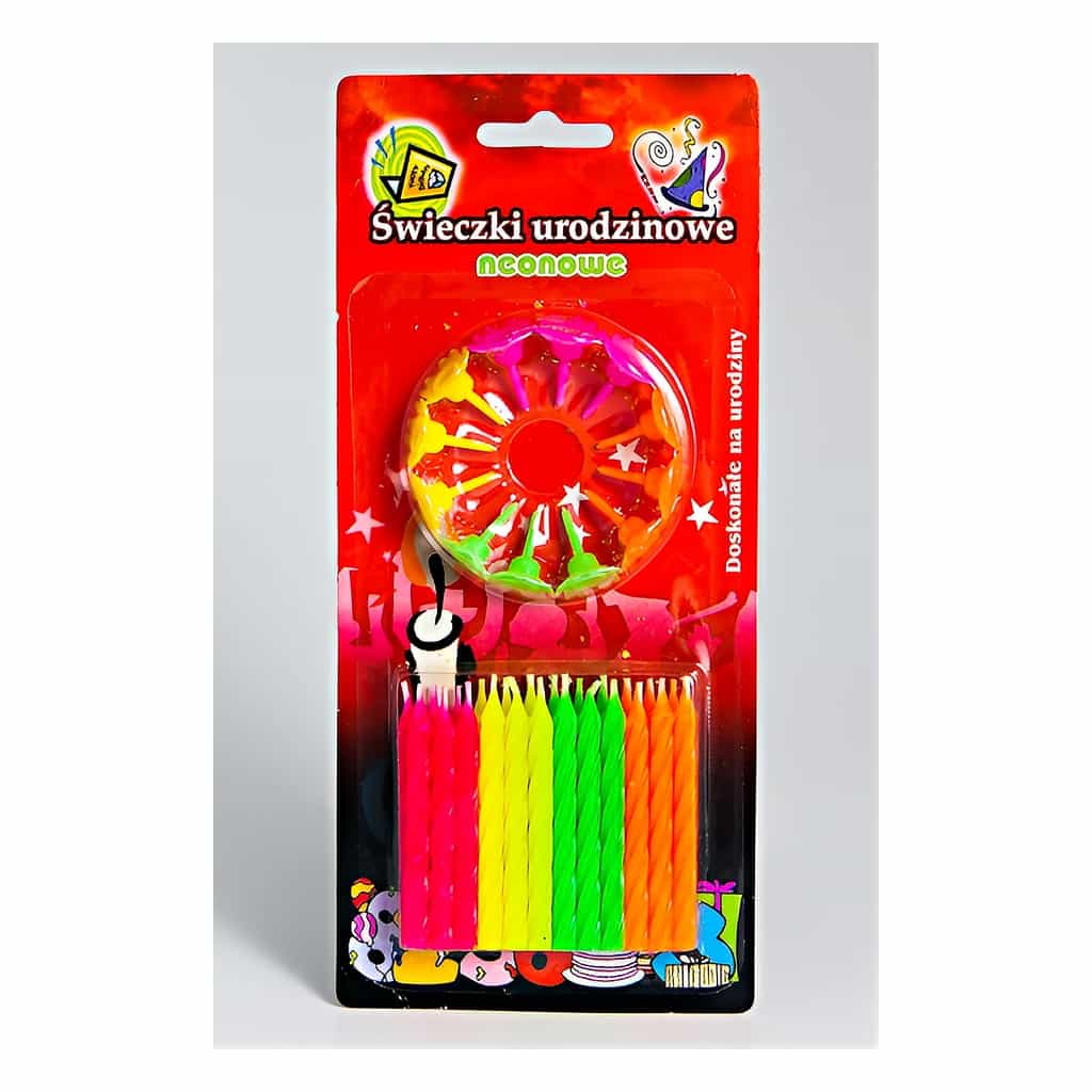 Neon Birthday Candles with Holders (24+12 pc)