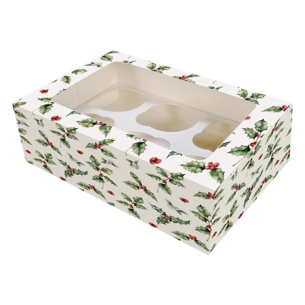 Cupcake Box Vintage Holly – Window (Pack of 20)