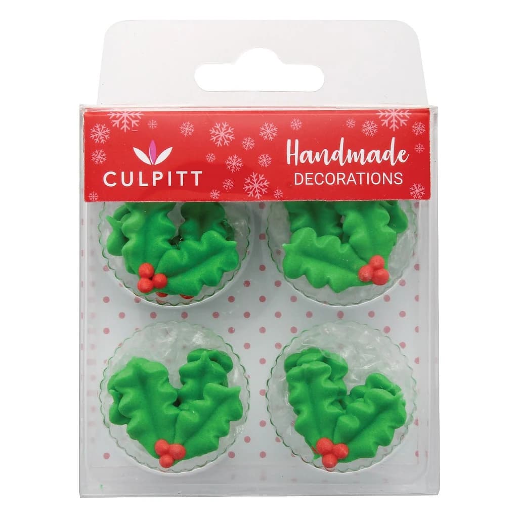 Culpitt Holly & Berry Sugar Pipings (Pack of 12)