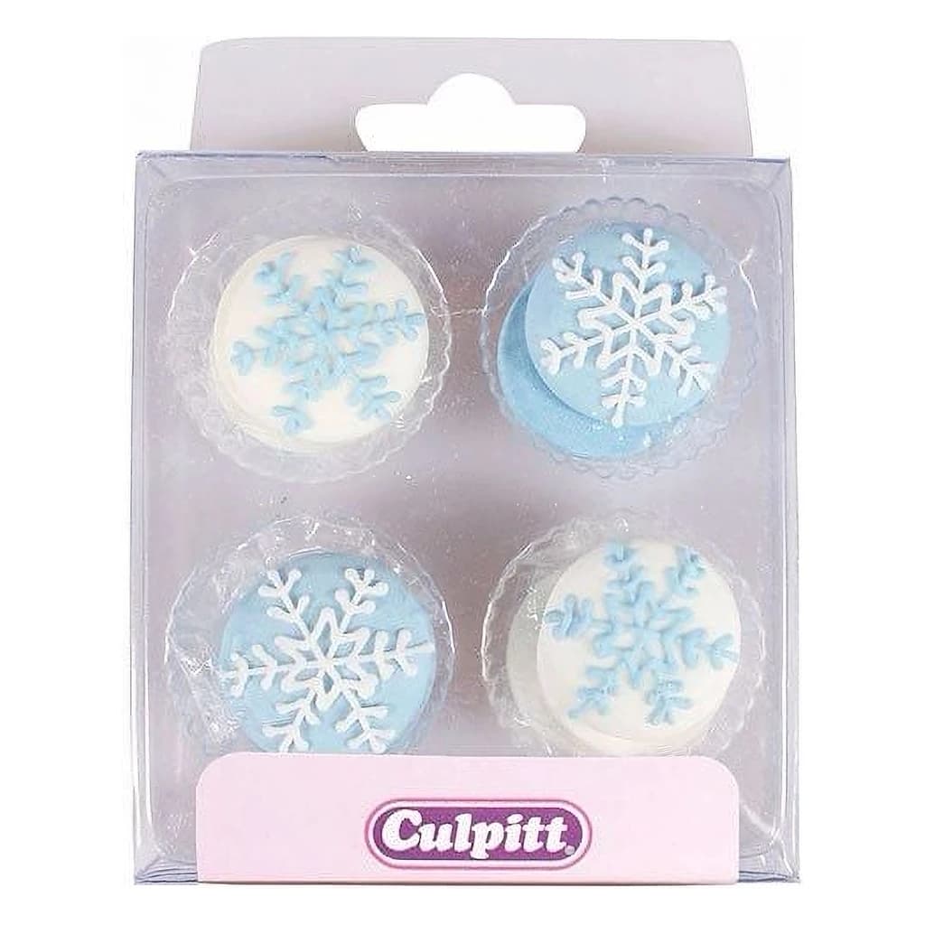 Culpitt Snowflake Sugar Pipings – Blue & White, 25 mm (12 pc)
