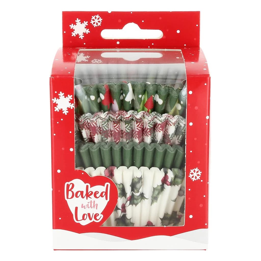 Cupcake Cases Vintage Holly - Christmas Mixed