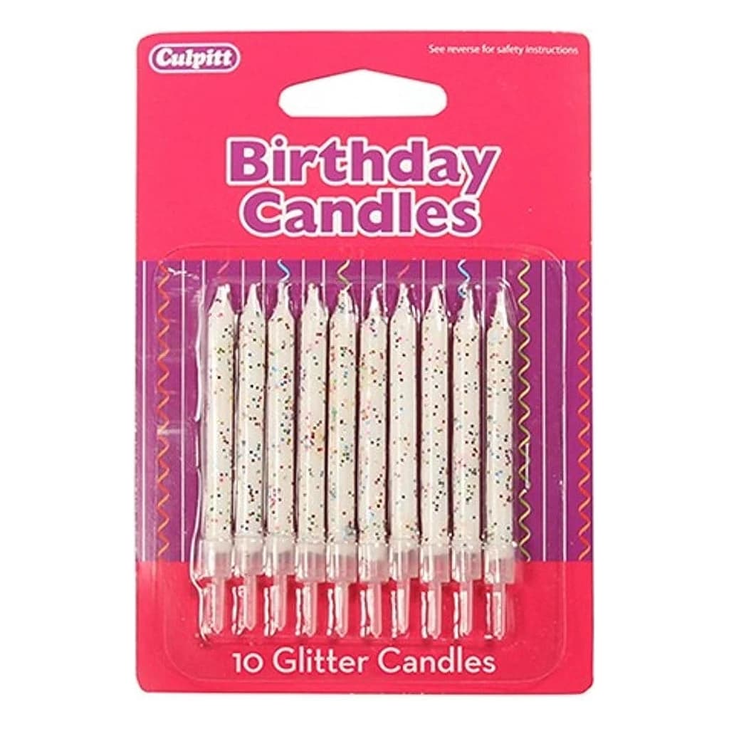 Glitter Birthday Candles with Holders (10 pc)