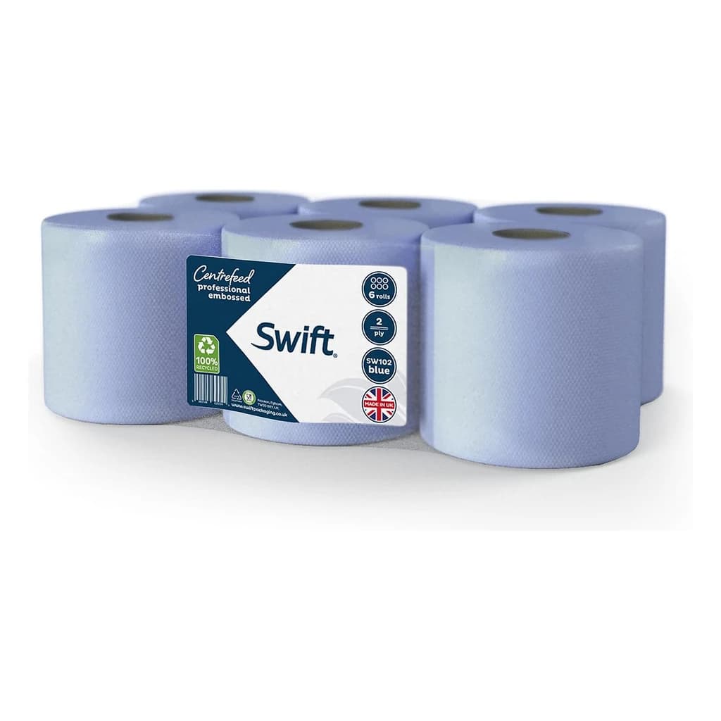 Swift Centrefeed Professional Blue Rolls Embossed, Pack of 6