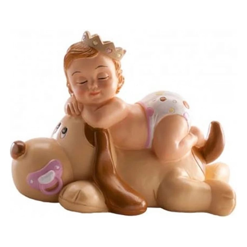 Baptism Cake Topper – Baby Girl with Dog, 10 cm