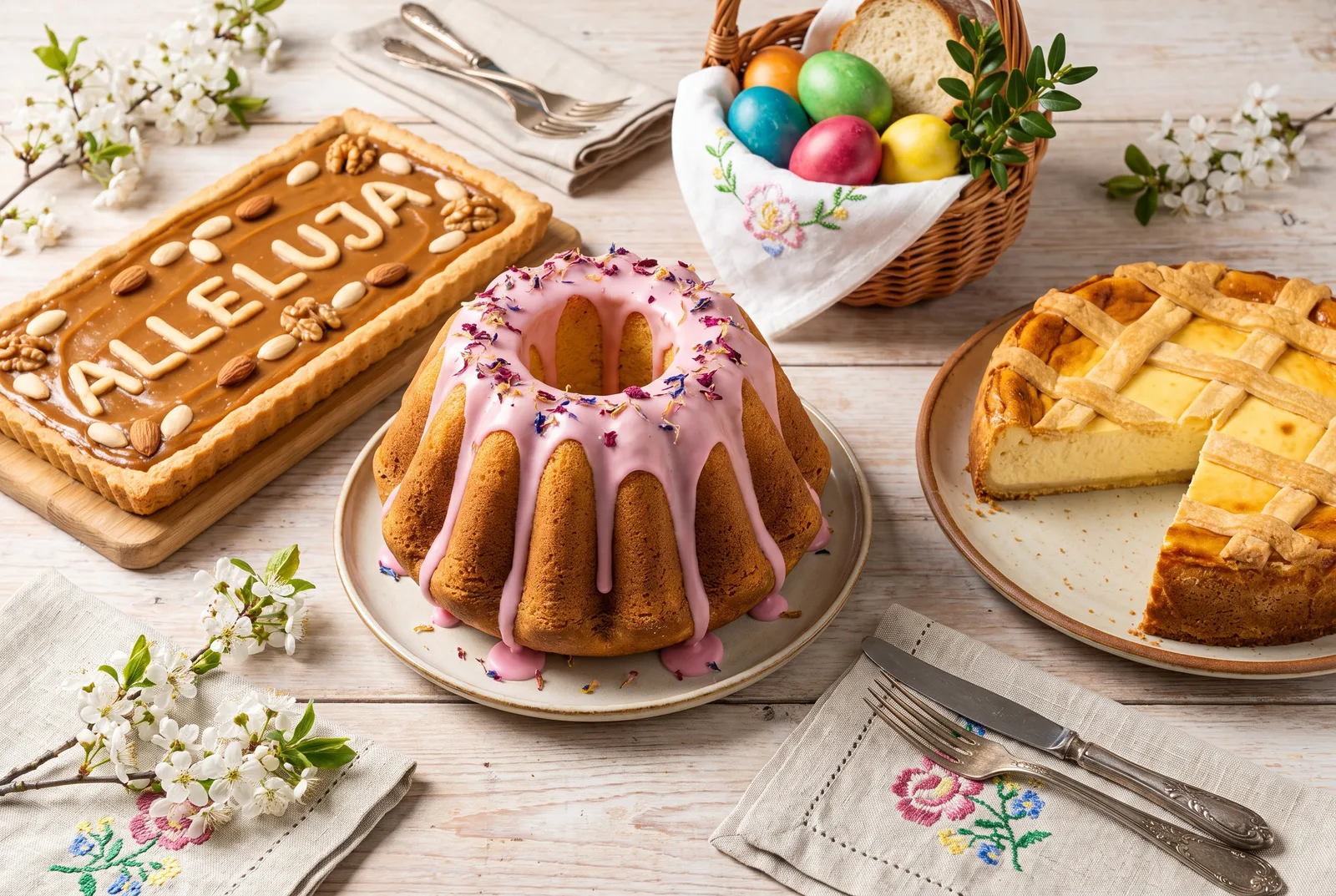 Polish Easter bakes: babka, mazurek and sernik with a blessing basket