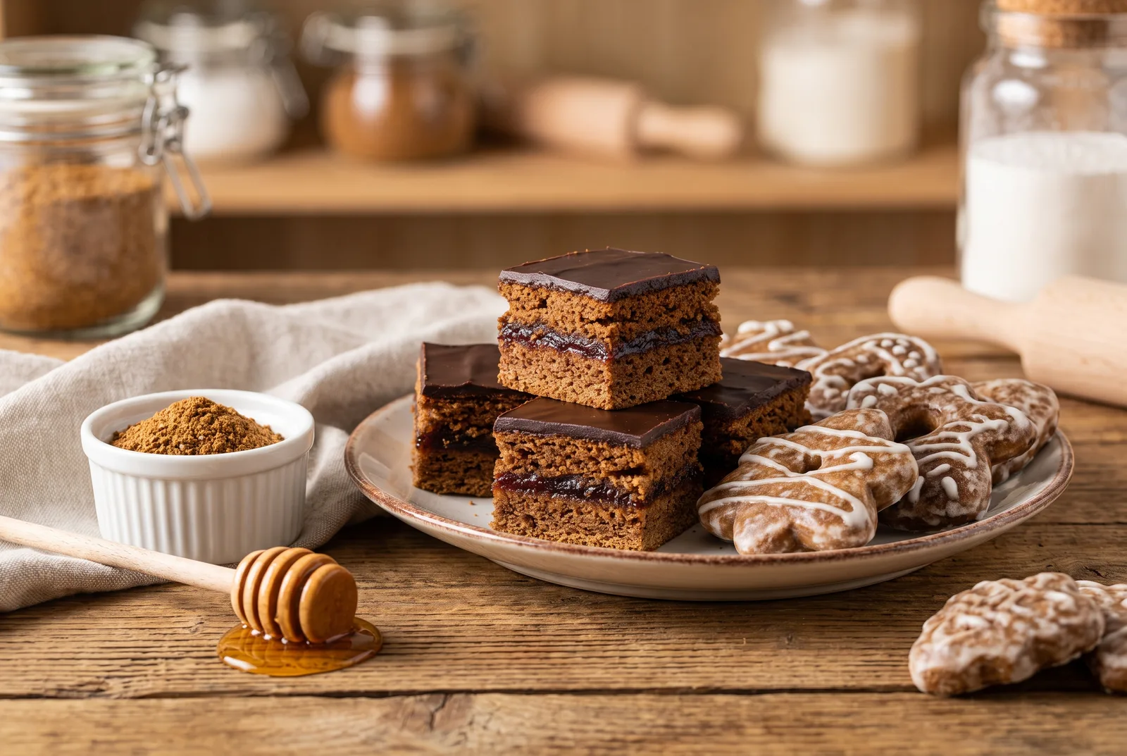 Polish honey-spice gingerbread (piernik) with spice and honey