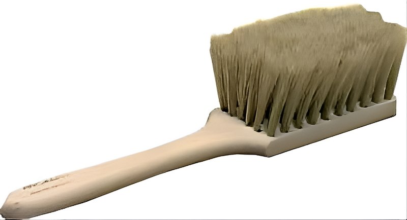 A wide shovel brush, tied