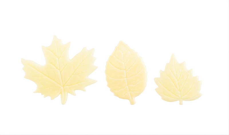 Choc. Decor. Leaves white set 30x45 mm (216 pc)