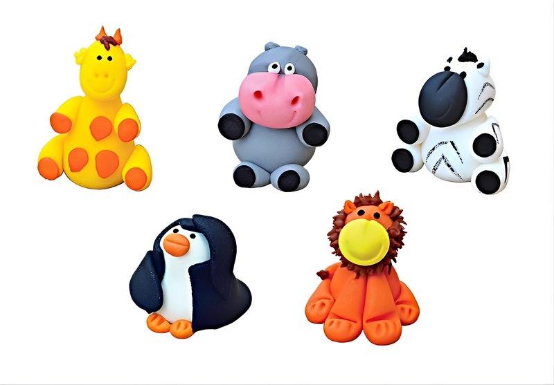 Cake sugar figurines for birthday cake - Africa, giraffe, zebra, penguin, hippopotamus, lion H 5.5 cm width 4 cm pack of 15 pcs. 017/m