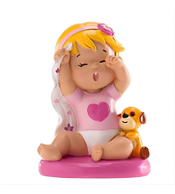 Cake Figurine for Baptism Child with Dog H 10 cm Girl D310125