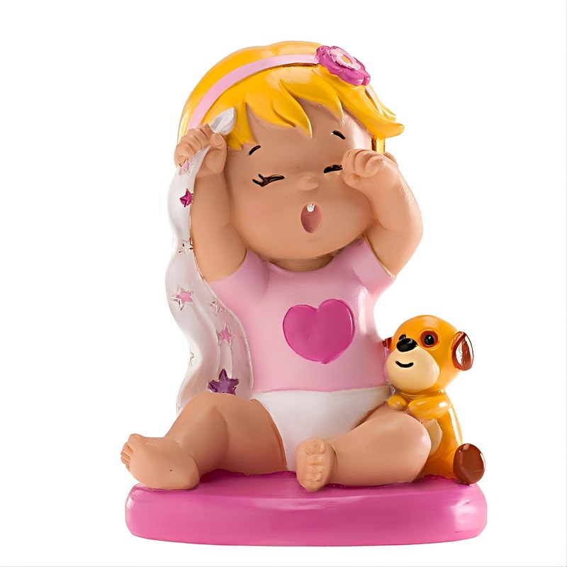 Cake Figurine for Baptism Child with Dog H 10 cm Girl D310125